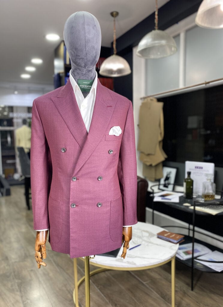 men's pink bespoke double breasted blazer