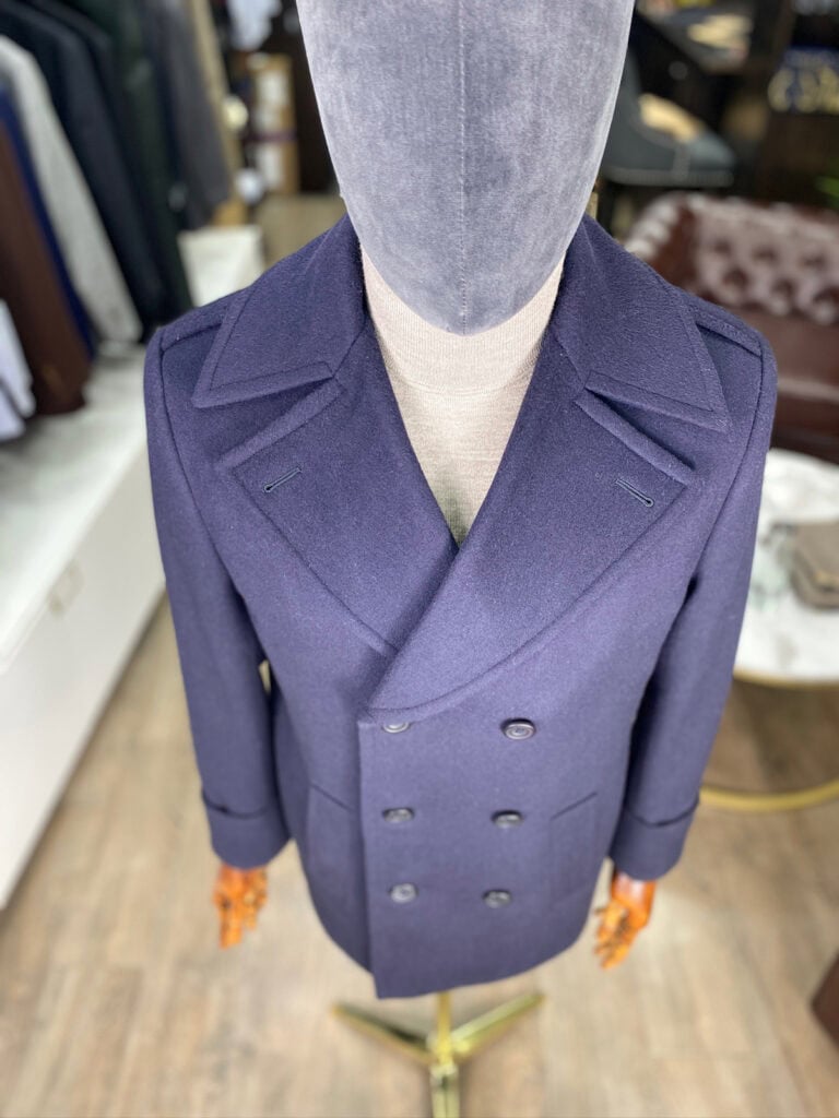 men's navy blue bespoke pea coat